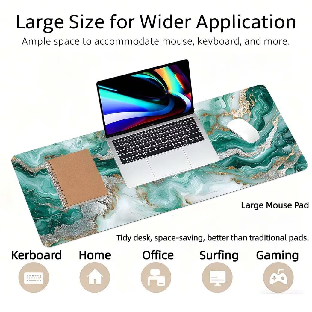 Lpfieonn Marmormuster Großes Schreibtischunterlage, XXL Schreibtischunterlagen, Blau XXL Wasserdicht Gaming Mousepad mit Vernähter Rand und Rutschfeste Gummibasis, für Hause/Büro 120x60cm PF-1681