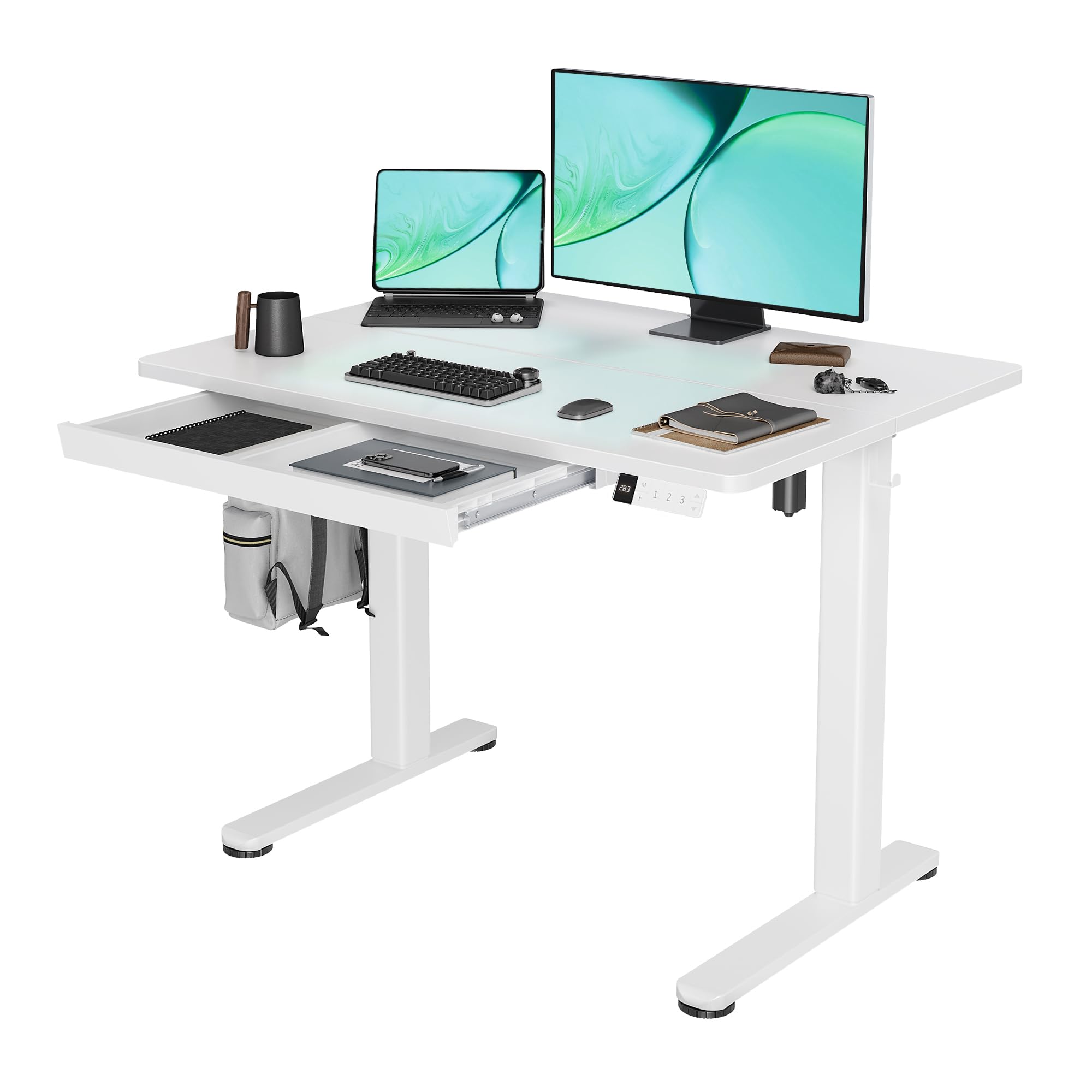 Claiks Standing Desk with Drawers, Stand Up Electric Standing Desk Adjustable Height, Sit Stand Desk Computer Workstation, 40 Inch, White