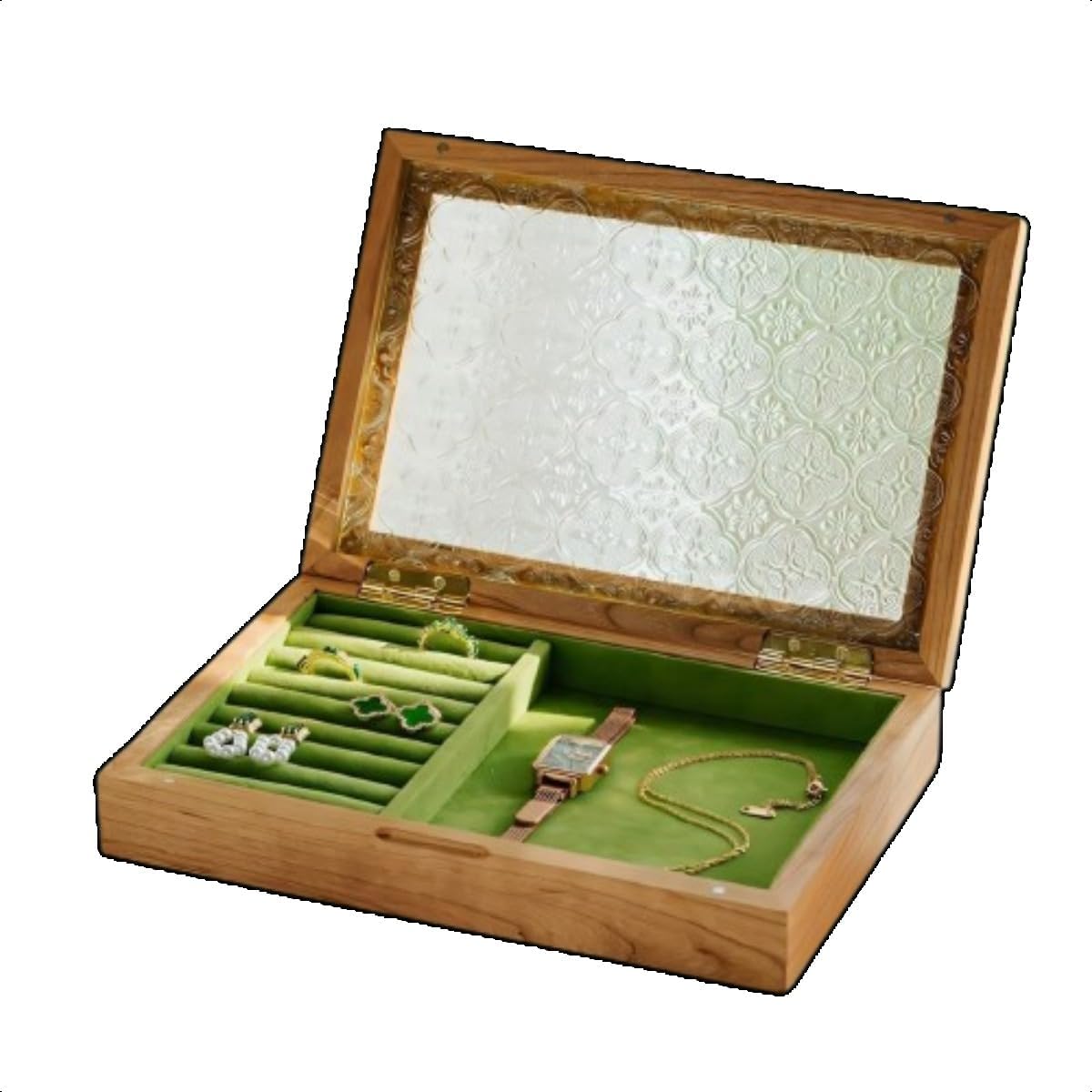 ジュエリーボックス アクセサリーケース 大容量 仕切り調整 2段 木製 ウールナット ガラス おしゃれ 指輪 ピアス ネックレス 時