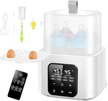 Baby Bottle Warmer for 4 Bottles, 6-in-1 Baby Bottle Sterilizer with Digital LCD, Temperature and Remote Control, Fast Warming & Defrost, High Temperature Steam Clean, 48H Keep Warm