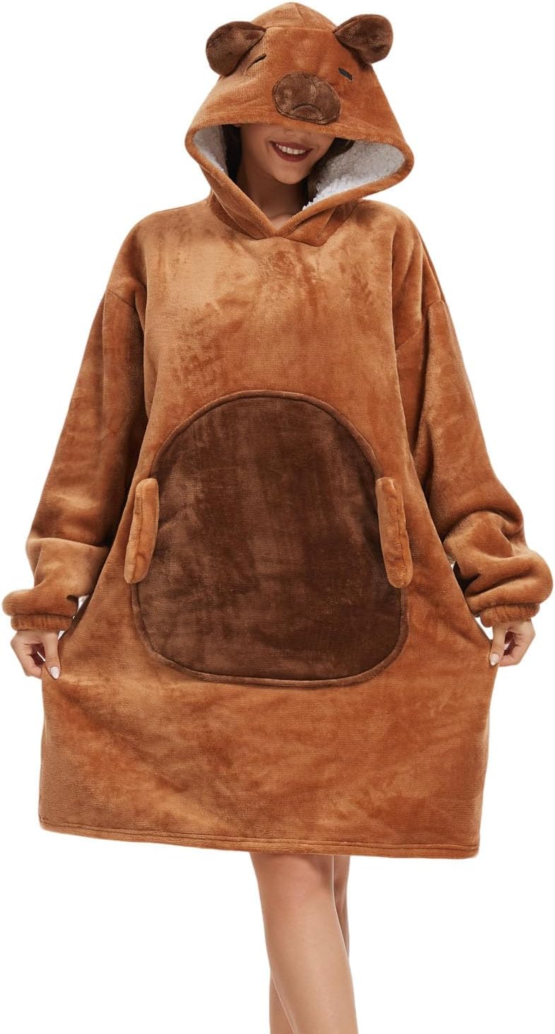 Très Chic Mailanda Animal Wearable Blanket Hoodie with Animal Hood – Warm Flannel Sherpa Sweatshirt Blanket for Adults