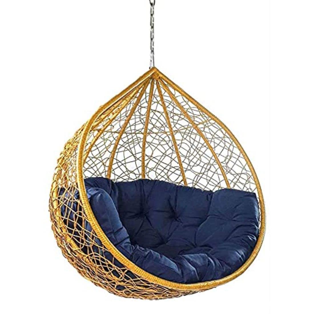 ANAND INDIA GROUPS Swing Chair Without Stand, Standard Cushion Blue Colour & Hook-Outdoor/Indoor/Balcony/Garden/Patio (Swing-Golden) Rattan Wicker/Outdoor Swing Chair, 92 Cm, 92 Cm-image-38