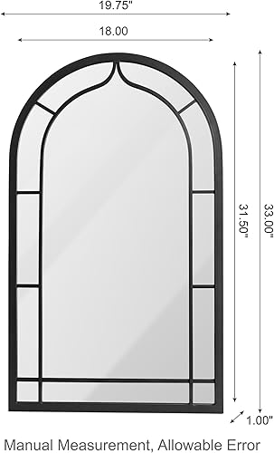 Miniatura 8 de Glitzhome Espejo decorativo de pared de 33 pulgadas, espejo arqueado con marco de metal, moderno espejo colgante clásico, arte de pared decorativo