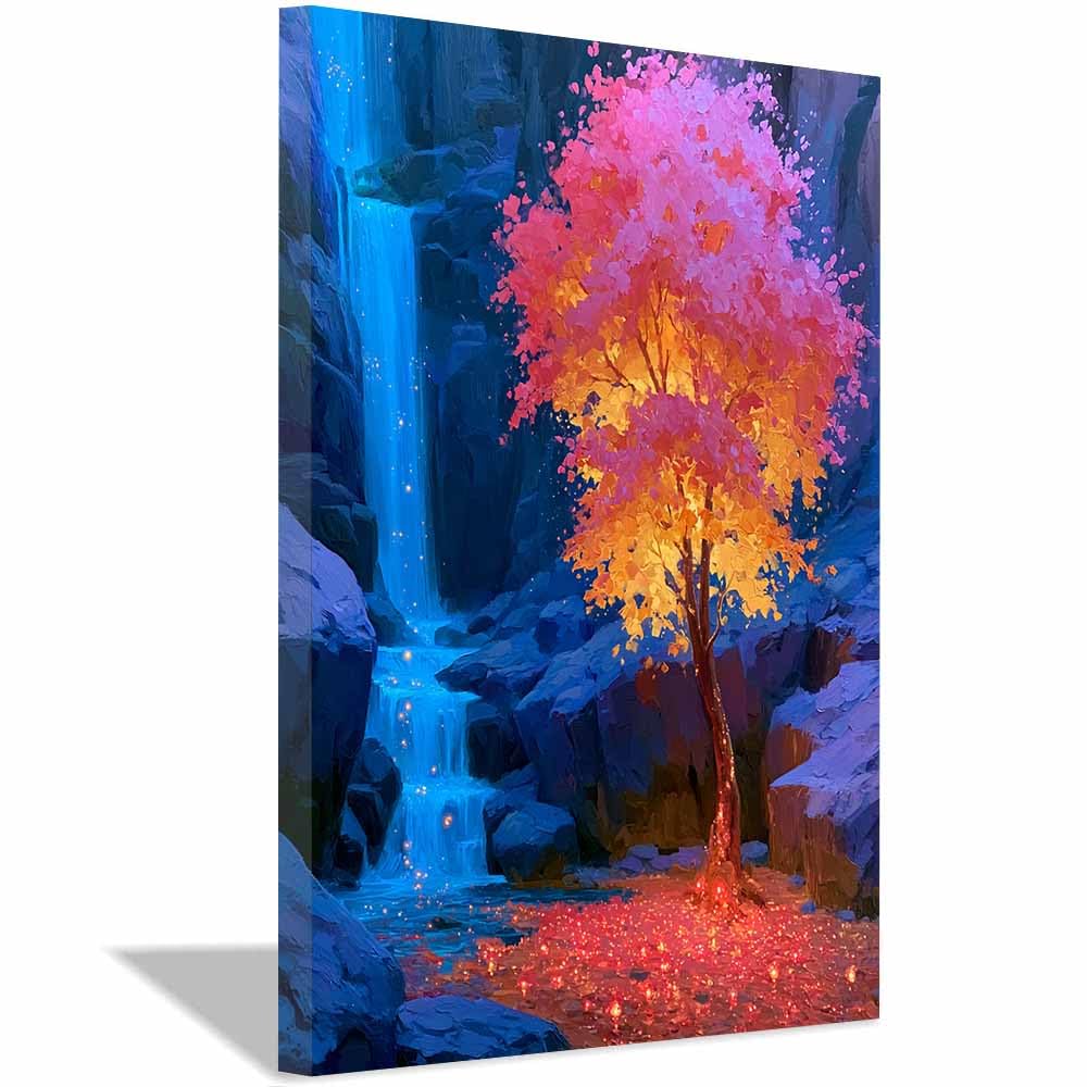 HOQIU Print Canvas Poster Decor Pastel Pink Blooms Tree canvas prints, nature wall art, for Bathroom Home Office Decor(Multicolor)-60x80cm Framed