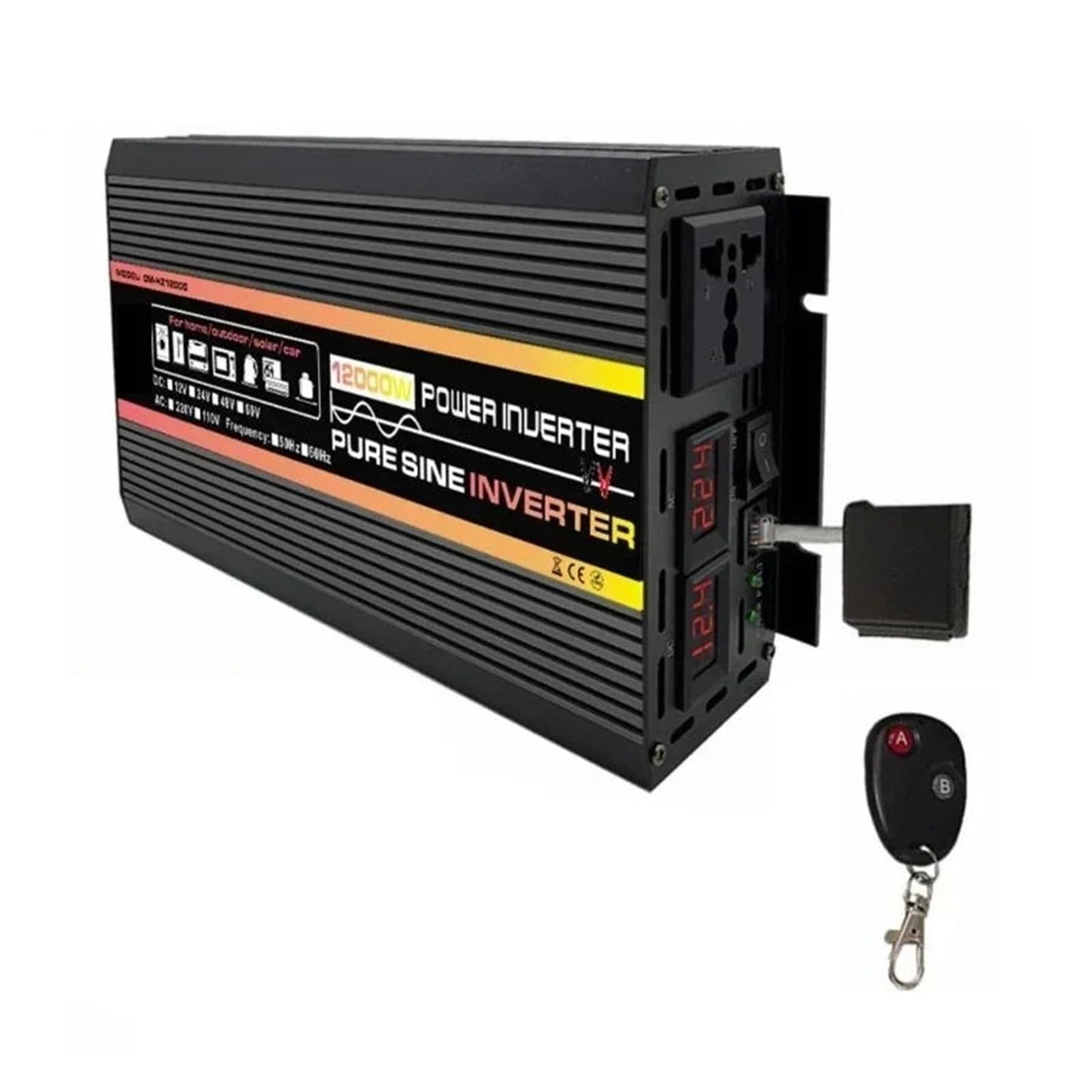 Coche Inversor 10000W/12000W Onda Sinusoidal Pura Inversor De Potencia Transformador De Voltaje Automóvil Hogar Exterior Convertidor DC12V 220V Con Controlador Convertidor(12000Wcontroll,24V_220V50HZ)