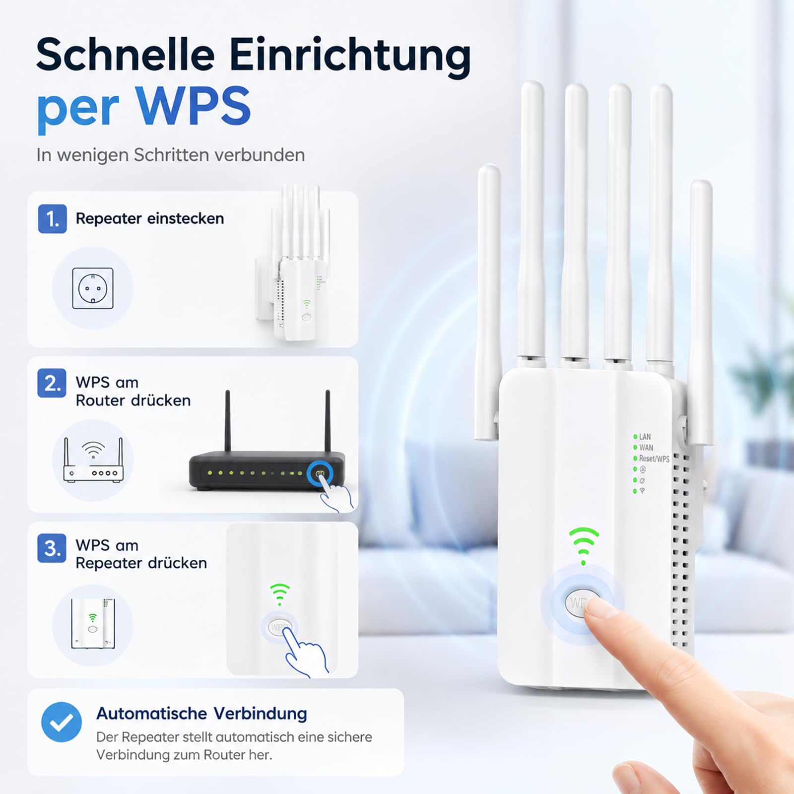 Amplificatore WiFi potente con 6 antenne, 300 Mbit/s, ripetitore di segnale WiFi, 2 porte LAN