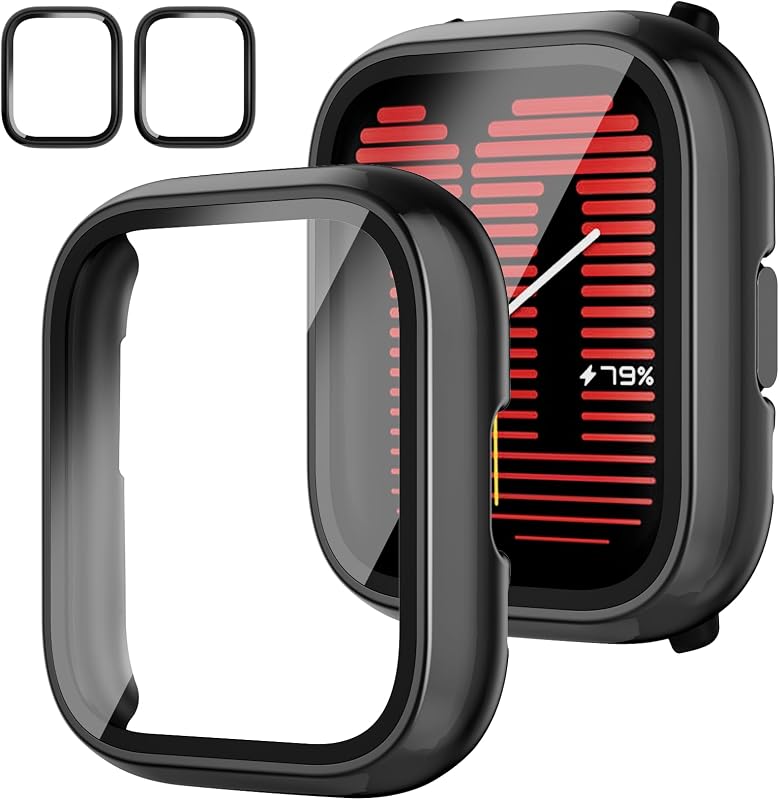 Rc-Z 2-Pack for Amazfit Active Smartwatch Screen Protector Case, Hard PC Bumper Built-in Tempered Glass Film Face Cover Replacement Accessories