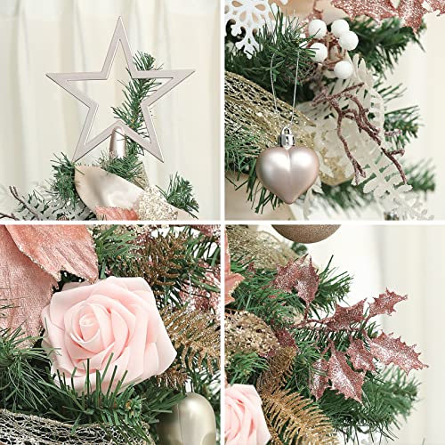 Wbhome 6Ft Decorated Artificial Christmas Tree With Ornaments And Lights, Rose Gold Christmas Decorations Including 6 Feet Full Tree, Ornaments Set, 300 Led Lights #TOP2
