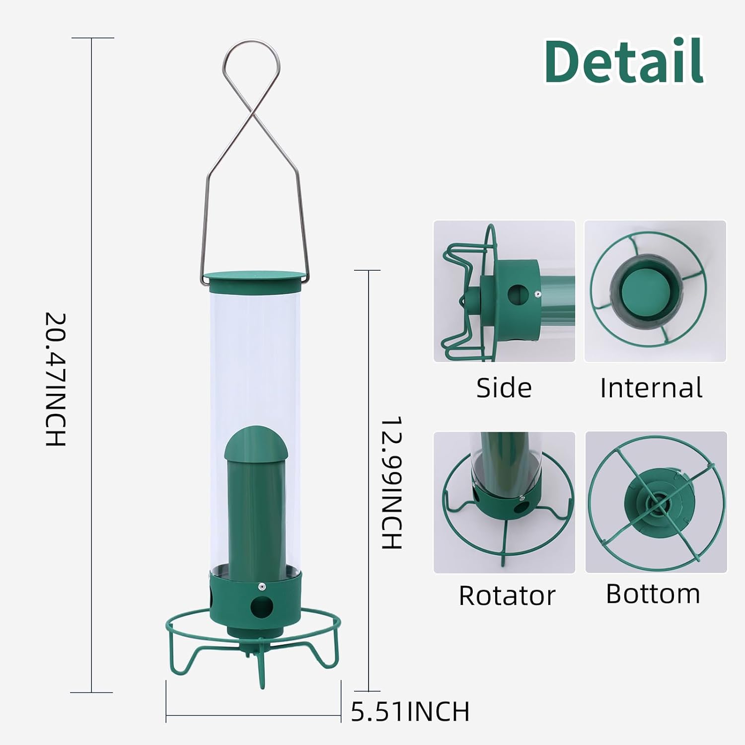 Metal Outdoor Hanging Bird Squirrel Proof Feeder, Equipped with Anti Squirrel Rotating Perch Ring Device, of Tube Bird Feeders On Garden Terraces - Image 4