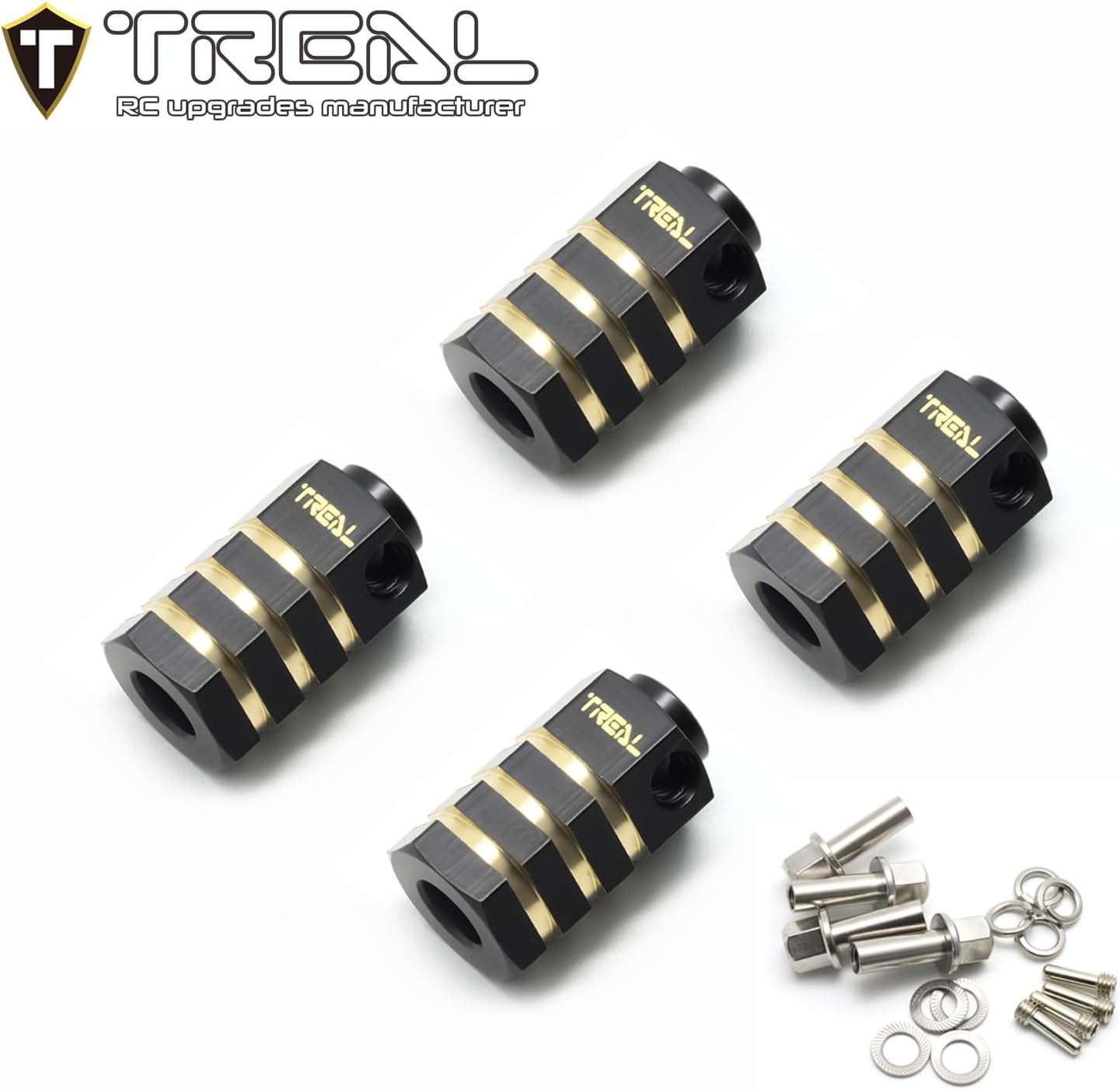 Treal Brass Extended Wheel Hubs Hex Pins Blackening 4pcs-Set Compatible with TRX-4 RC Car +15mm