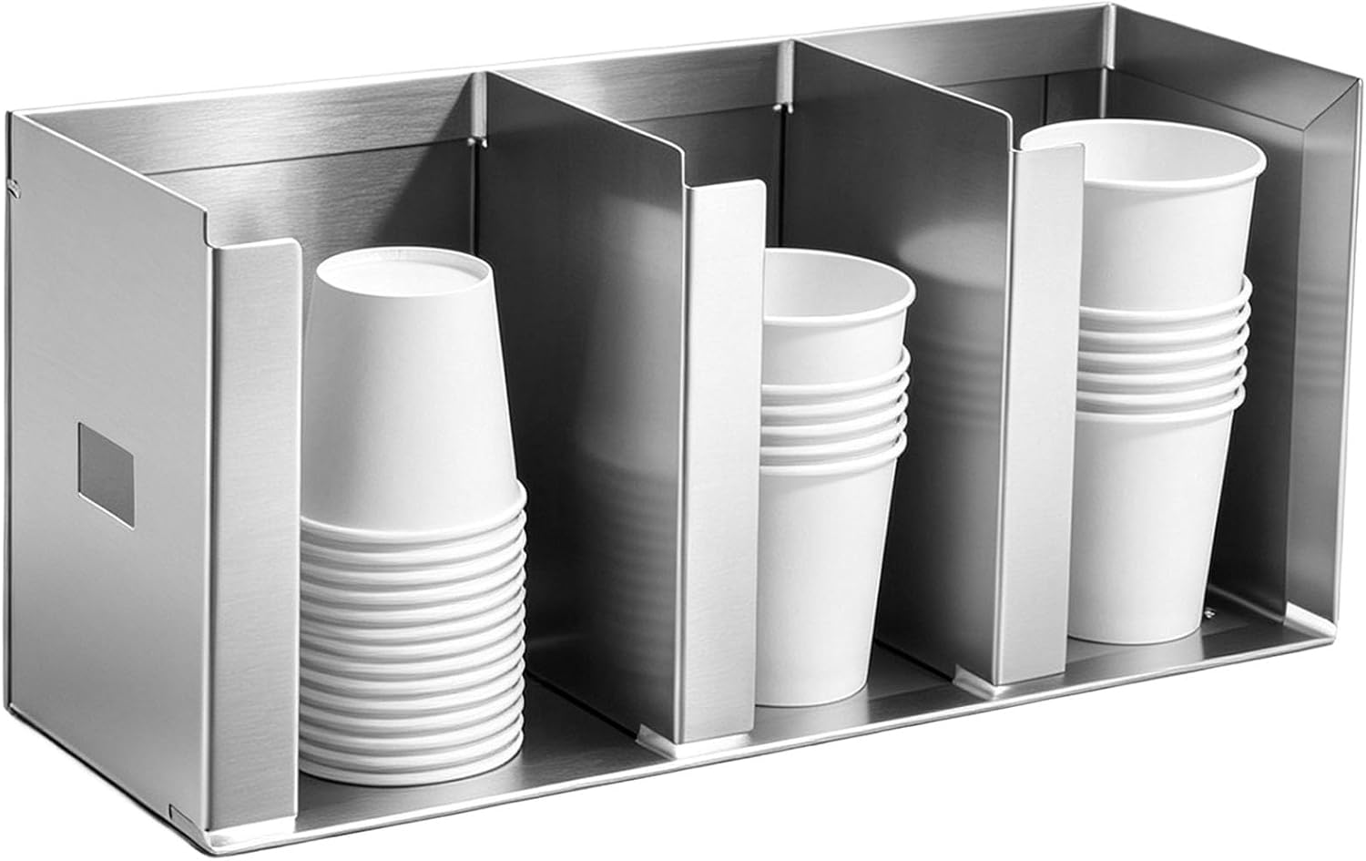 Stainless Steel Cup Dispenser w/ Dividers, 14.6x4.3x6.9 in, 3-Compartment