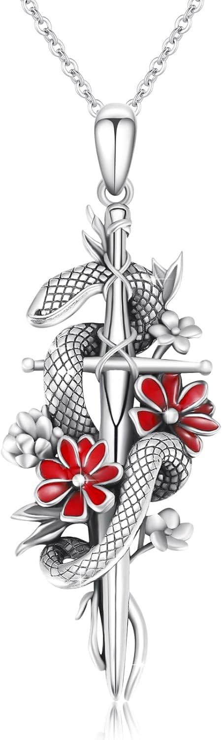 OHAYOO Dragon Necklace 925 Sterling Silver Dragon Sword Necklace Gothic Dragons Necklaces Dragons Jewelry Gifts for Men