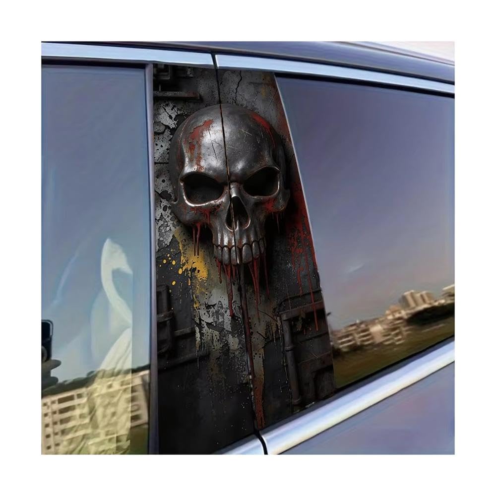 Dabhuoc One Color Car Parts 2 Pcs Car Center Pillar Sticker Metal Skull Glossy Protective Polyethylene Film