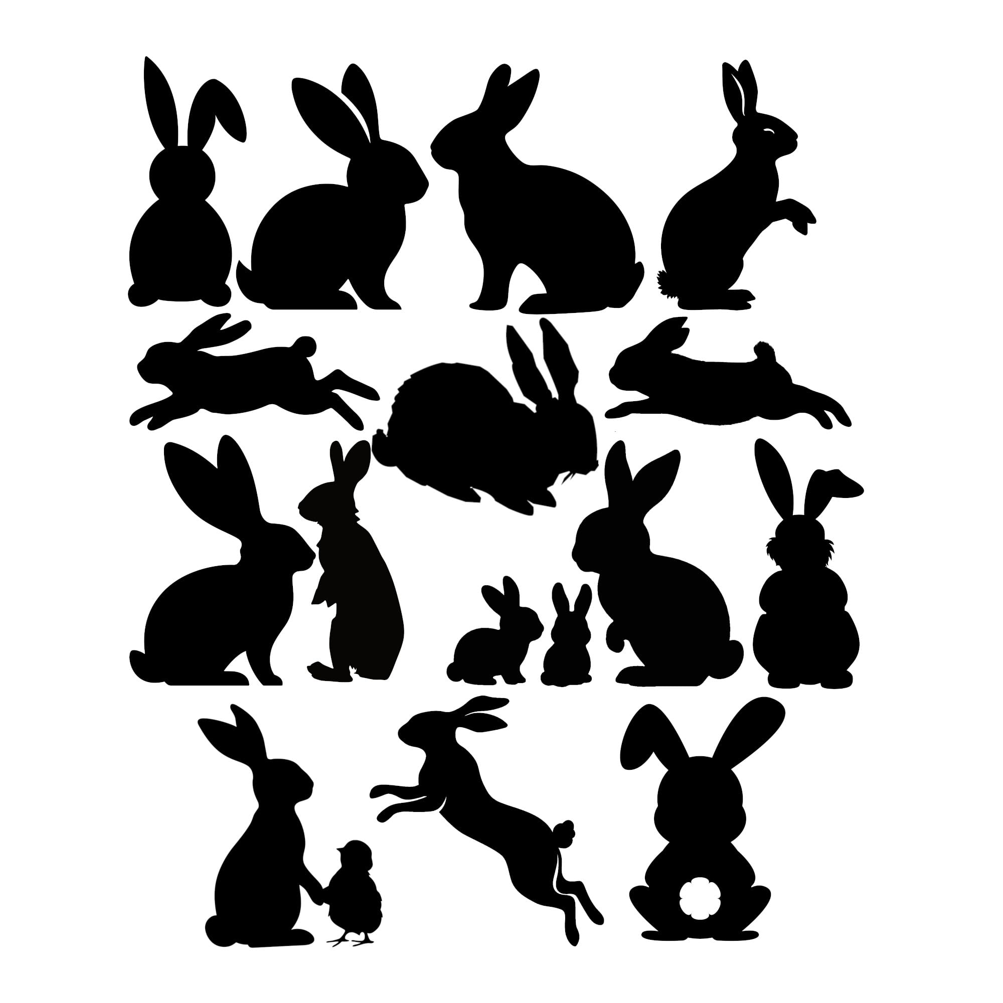 11 x Cute Bunny Rabbit Silhouette Waterproof Sticker Pack - Use on Car's, Laptops, Mirrors, Water Bottles, Scrapbooking, Fun Kids Gifts (Black, 8cm (3.1") Pack)