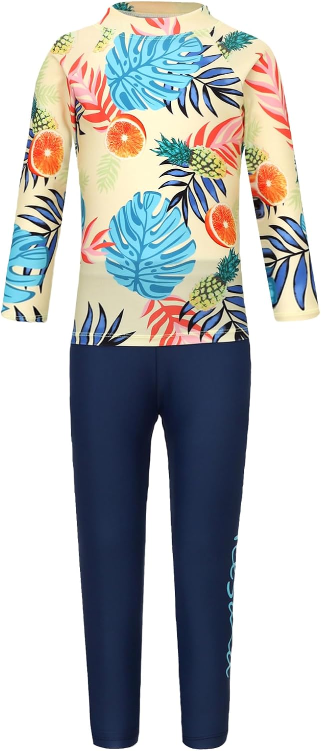 Kaerm Kids Boys Printed Long Sleeve Rash Guard Shirt and Pants Set for Beach Pool Swimming Surfing