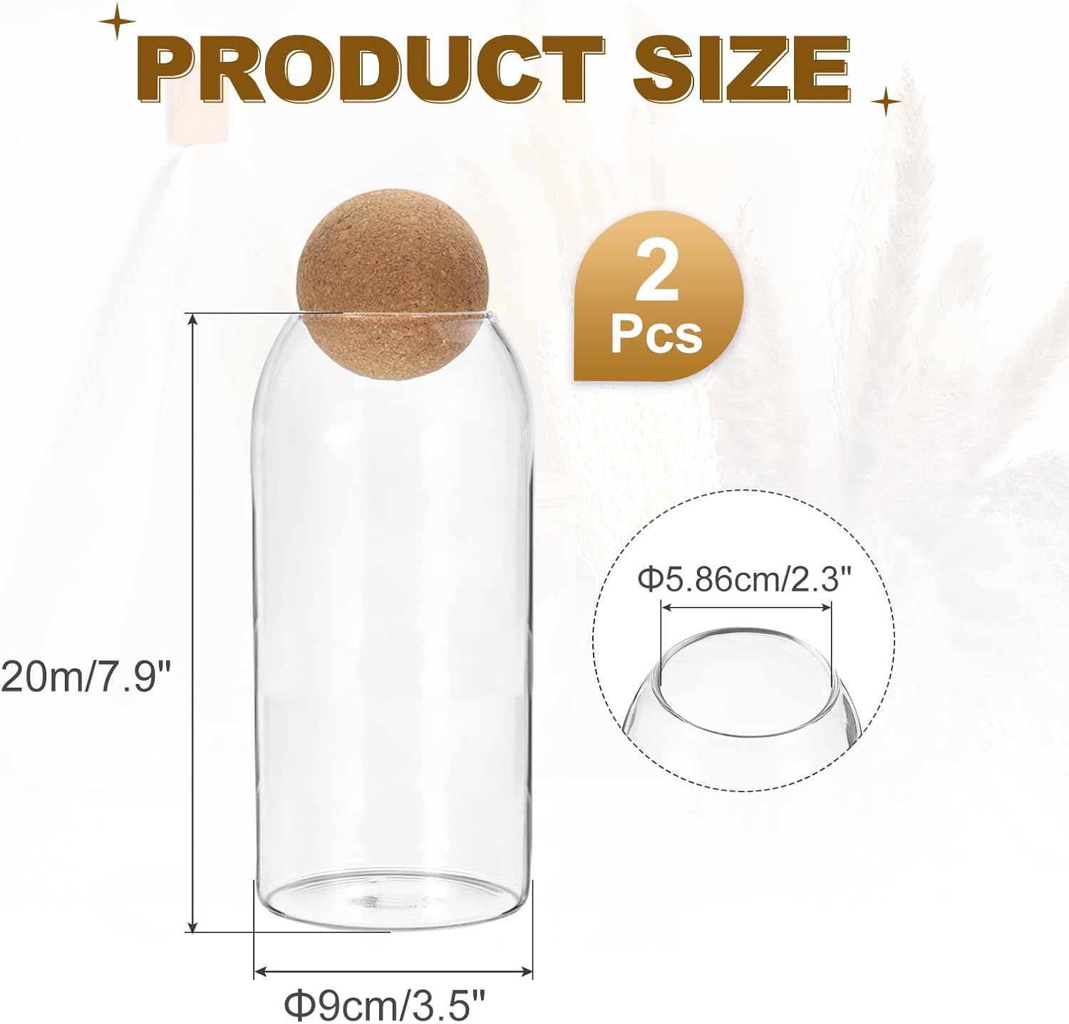 uxcell 2 Pcs Glass Jar with Ball Cork, 1000ml Clear Glass Bottles with Cork Glass Canisters for Candy, Food, Coffee Bean, Nut, Spice, Tea, Yellow
