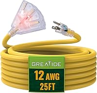 Vista 11 de Cable de extensión iluminado para exteriores de 6 pies con 3 tomas de corriente eléctrica - Cable de extensión negro resistente SJTW 12/3