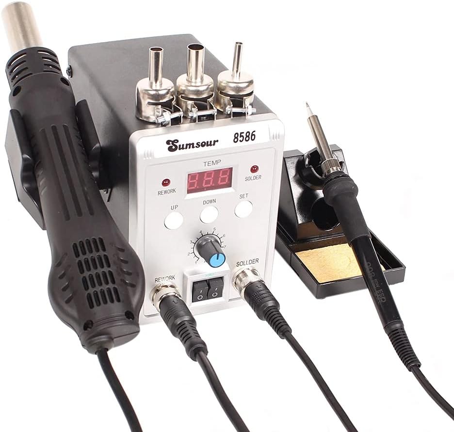 Soldering Station 8586 760W 220 2 in 1 Soldering Station Hot Air Solder Iron SMD BGA Rework Desoldering Welding Repair Tools (Color : Set-4)