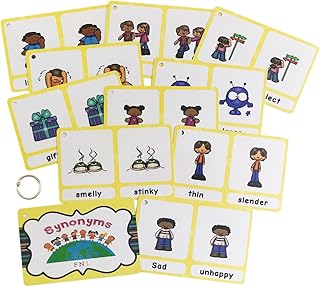 Lilias Synonyms English Grammar Double-Side Learning Flash Cards - 11 Card Set for Homeschool, Preschool, Primary School, ESL, Autism, Vocabulary Building
