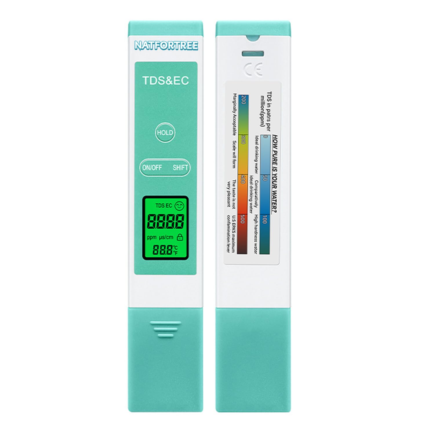 NATFORTREE 4 in 1 TDS EC Temp Meter, smiley and frowny Digital Water Tester