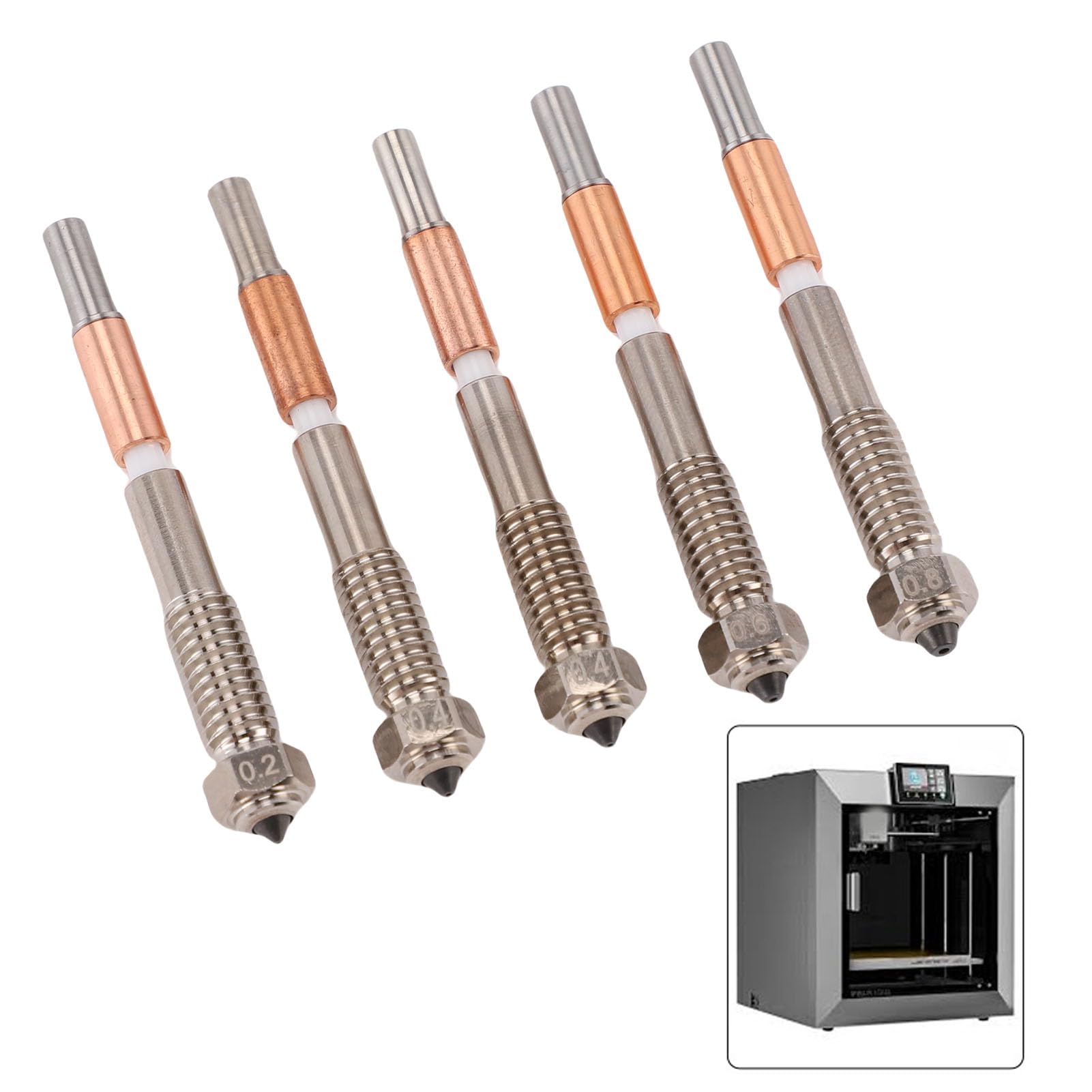 Bimetallische Extruderdüsen, Integrierte Keramikisolierung, kein Werkzeugwechsel, 0,2 Mm, 0,4 Mm, 0,6 Mm, 0,8 Mm Düsen mit Glänzender Innenseite, für QIDI PLUS 4 3D-Drucker
