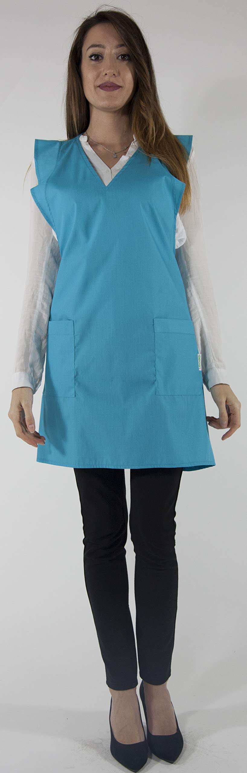 Siry Work Casaca para mujer con cuello en V con dos bolsillos, art. Mariposa 35% algodón 65% poliéster Made in Italy, ideal para esteticistas, peluquerías, camareras, panaderías, limpieza de mujeres