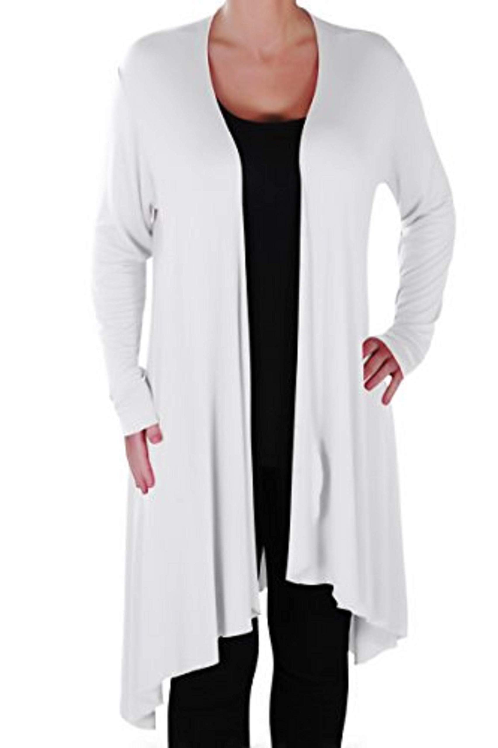 EyeCatch Plus - Della Asymmetric Ladies Casual Waterfall Cardi Womens Jersey Shrug Wrap Open Cardigan White 20