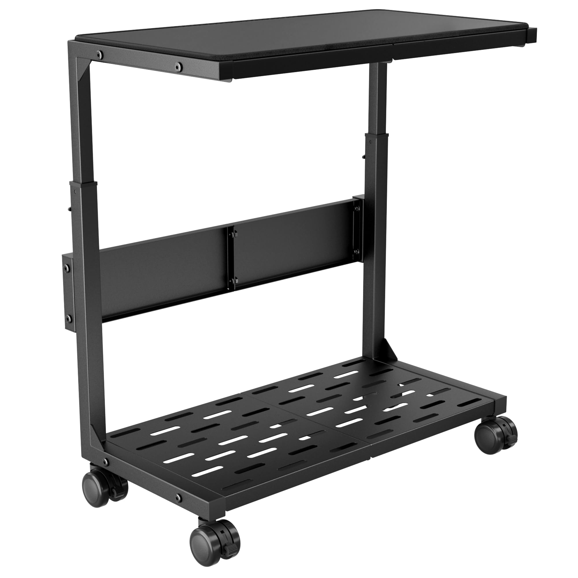Aquzee PC Ständer, Höhenverstellbarer Computer Tower Ständer, Metall PC Rollwagen, Computer Stand Beistelltisch Schwarz, 2 Regal PC Halterung Unter Schreibtisch, Computerschrank für Gehäuse
