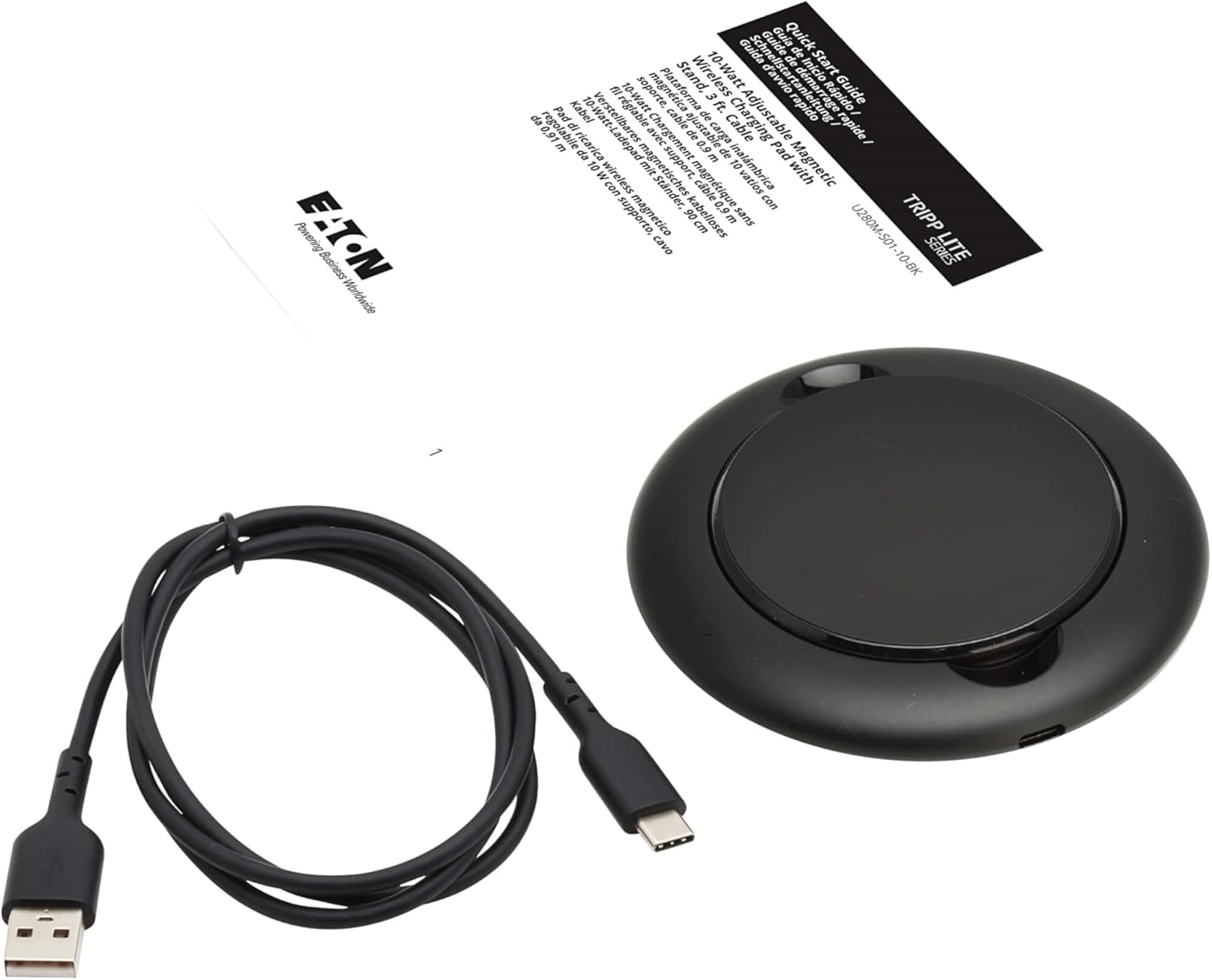 Eaton Tripp Lite Series Wireless Charger Stand, 10W Magnetic Charging Stand, QI-Enabled Phone Compatible for iPhone & Android, Adjustable Stand, 3ft Cable, Black, 1-Year Warranty (U280M-S01-10-BK)