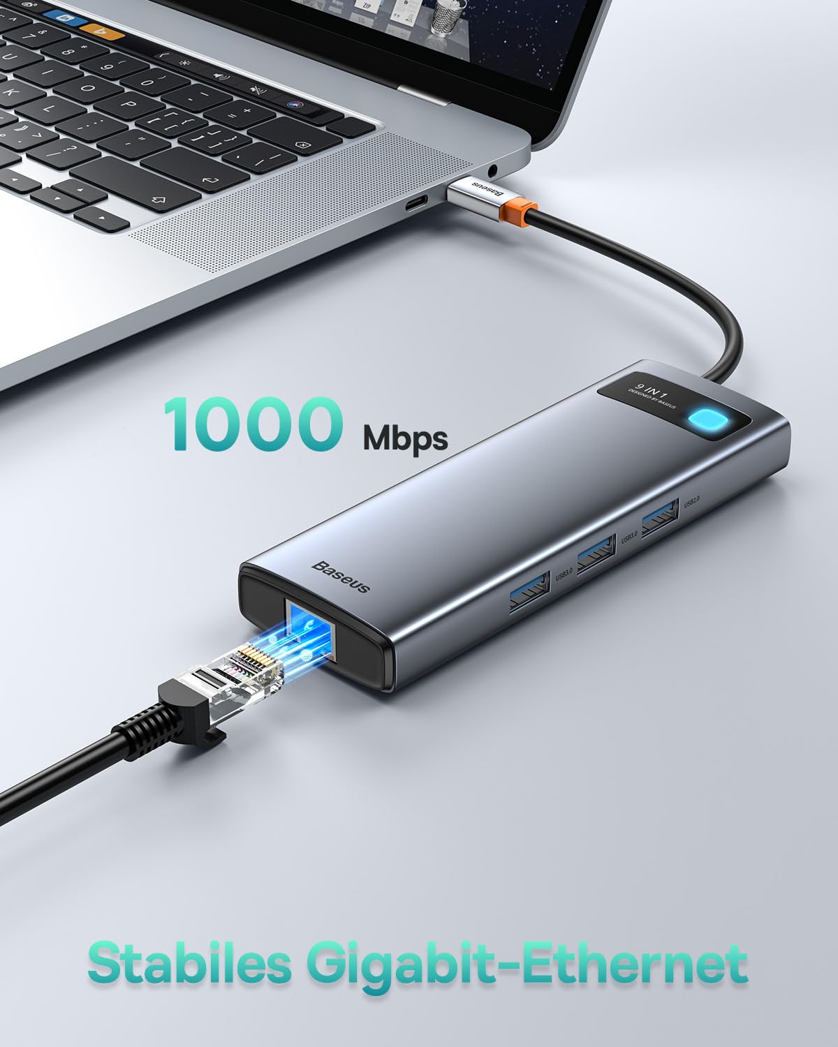 Baseus USB C HUB Dual 4K HDMI Display, 9 in 1 Docking Station 2 HDMI Dual Monitor, Gigabit Ethernet, 100W PD, SD/TF-Kartenleser, 3 USB, USB C Multiport Adapter für MacBook/Dell/HP/Surface/Lenovo
