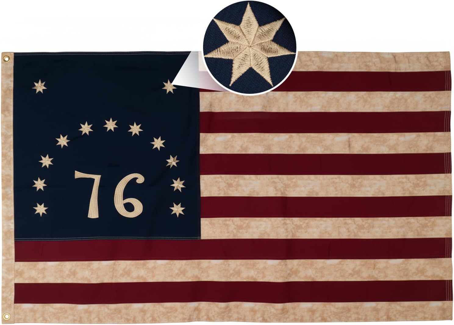 ROTERDON Vintage American Flag 3x5 FT, Tea Stained Cotton USA Flag Heavy Duty Fabric, Luxury Embroidered Stars, Sewn Stripes and 2 Brass Grommets, The Best Cotton US Indoor Outdoor Flags