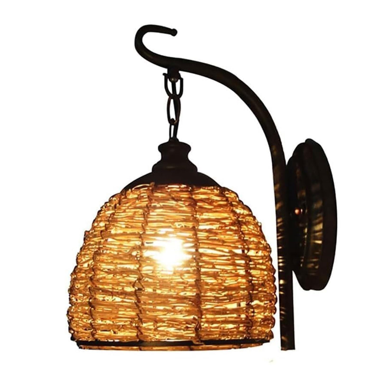 JYBNBBE Retro Industrial Wall Sconce, Hand-Woven Rattan Fabric Shade, E27 Bulb Compatible Vanity Light for Kitchen, Living Room, Bedroom, and Corridor