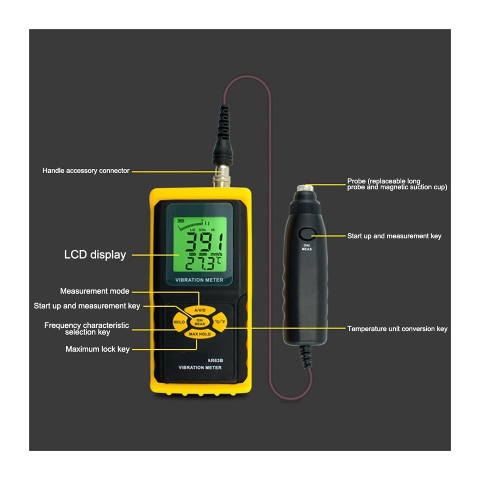 Misuratore di vibrazioni digitale, Misuratore di vibrazioni precisione digitale AR63B Gau Analyzer for uso a lungo termine