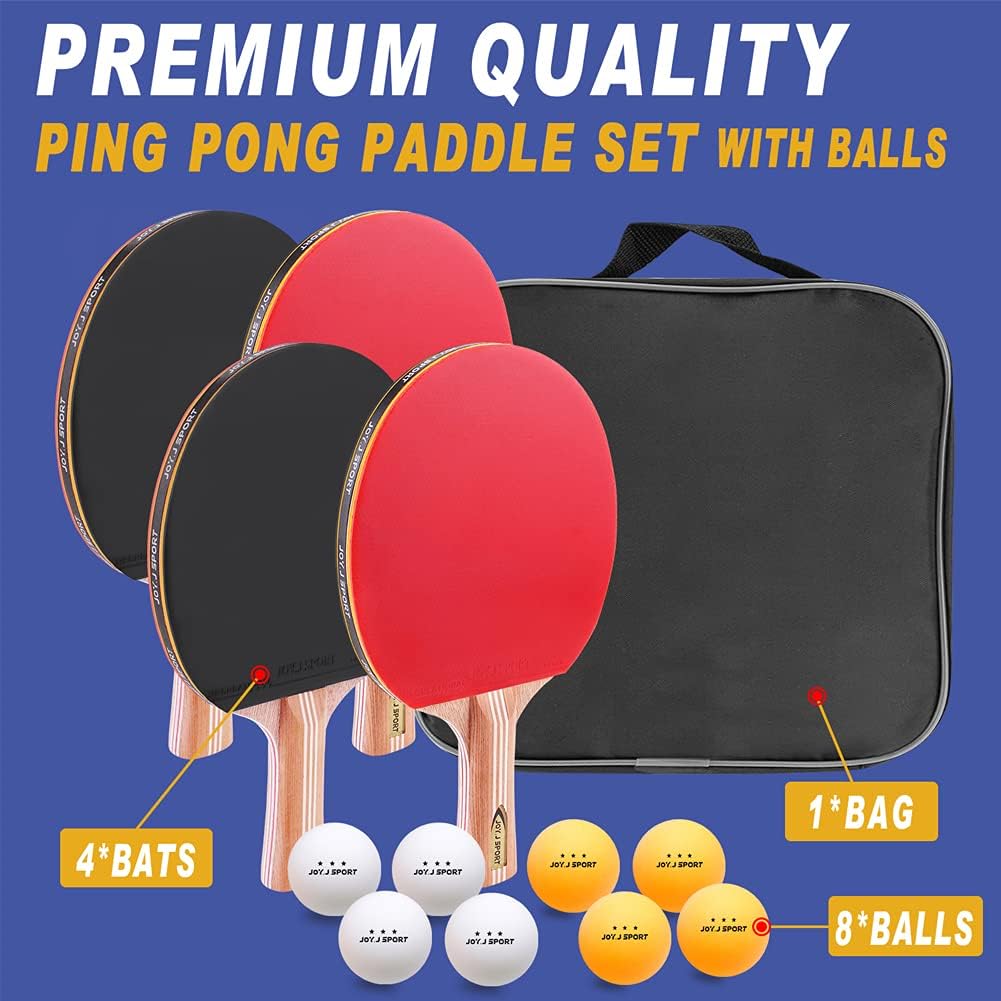 Joy.J Sport Table Tennis Bats and Balls Set (4 Rackets and 8 Balls), 4