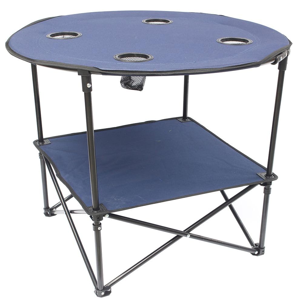 TERRE JARDIN Mesa Camping Plegable Tela con Estantería y Portavasos