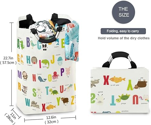Miniatura 5 de Cesta para ropa sucia, con asas, plegable, tela plegable, para niña, alfabeto de animales
