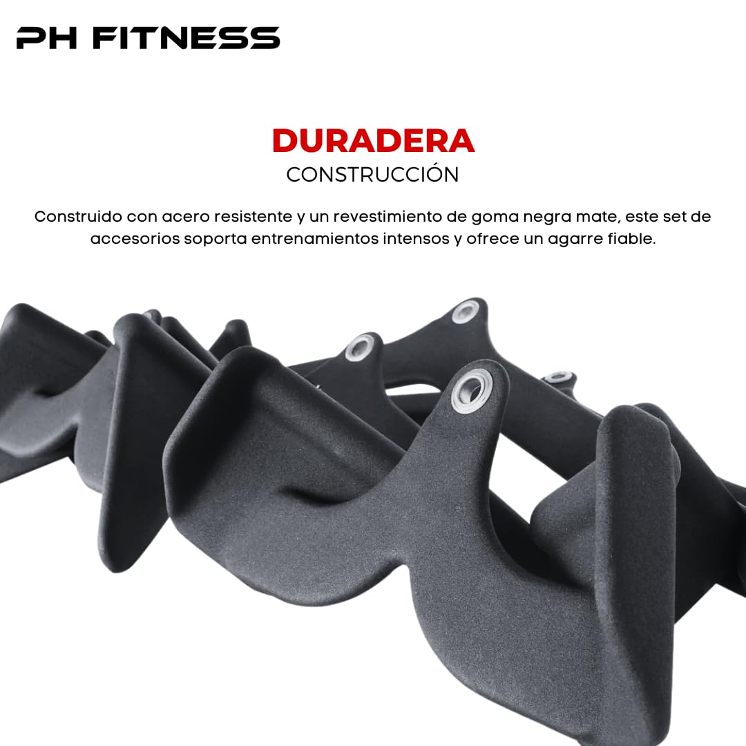PH Fitness Set de Accesorios Multi Grip [5 Agarre] – Mangos Versátiles para Lat Pulley y Remo – Barra Ajustable con Antideslizante de Espuma – Ideal para Gimnasio en Casa y Entrenamiento de Fuerza