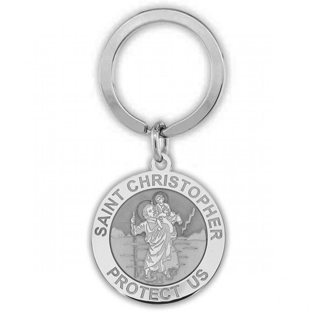PicturesOnGold.com Stainless Steel Saint Christopher Religious Engravable Keychain 1 Inch X 1 Inch Round - Stainless Steel (Medal Only)