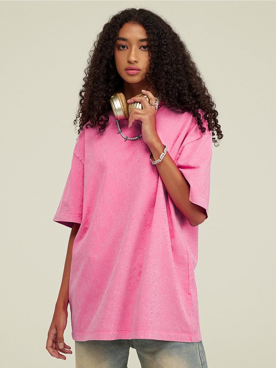 Men's Oversized Cotton T-Shirts Loose Fit Vintage Washed Tee Unisex Short Sleeve Casual Shirts Tops - Image 3