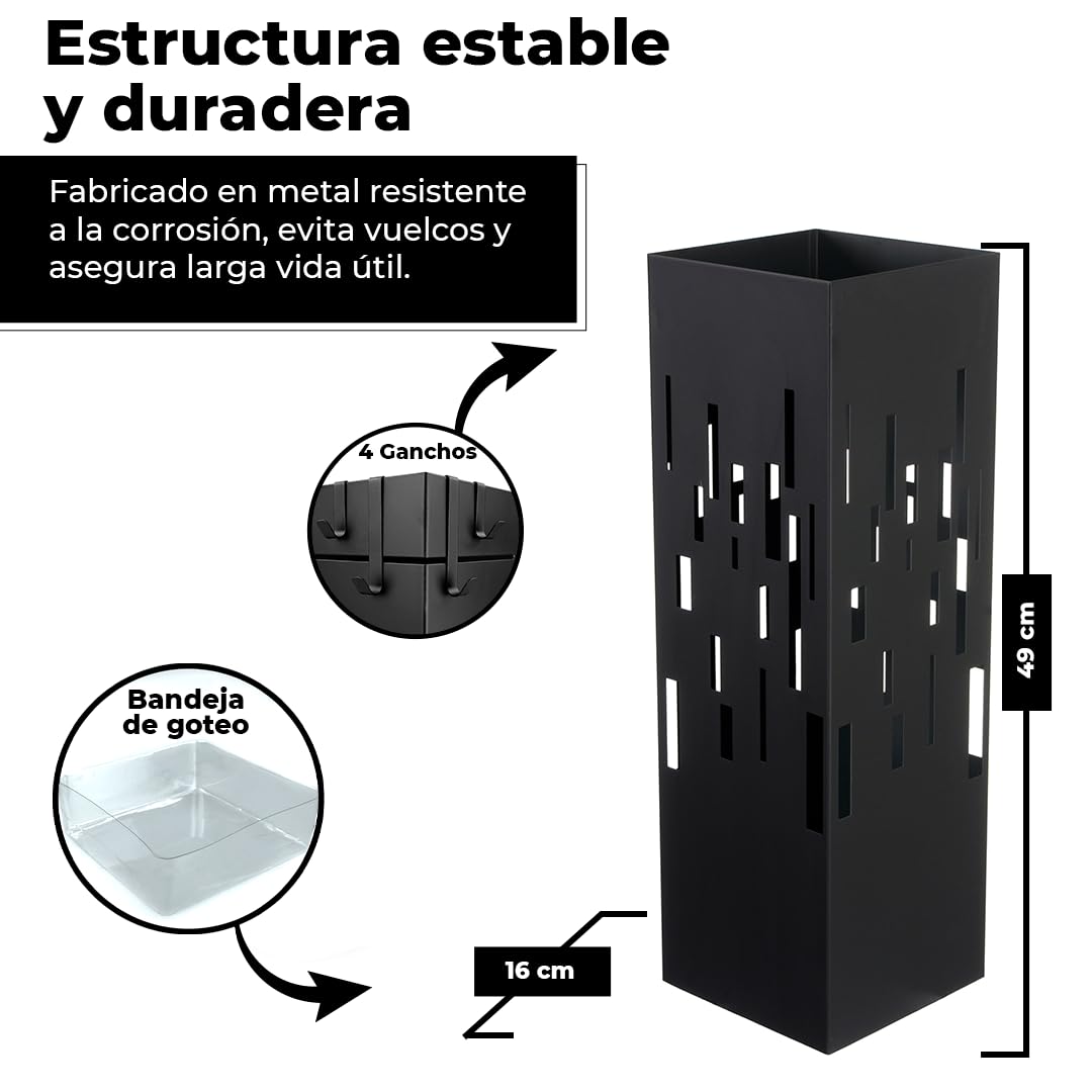 HERSIG - Paraguero Metálico - Paragueros Modernos y Decorativos - Paragueros Originales para Entrada, Recibidor, Oficina o Comercio | Paragüero de Diseño Elegante y Funcional - Diseño Moderno - Negro