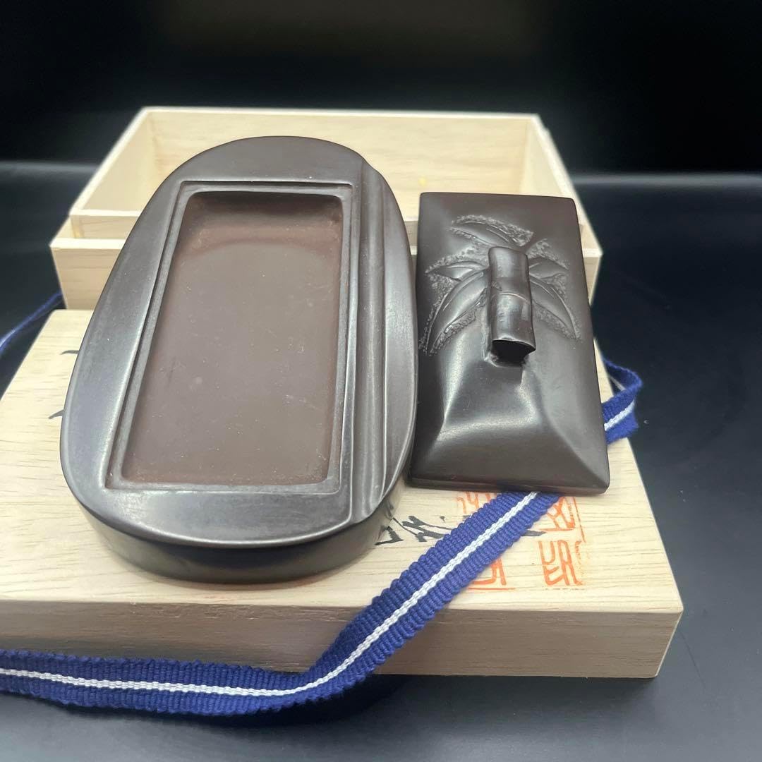 ⭕️赤間硯 昭竜山 19cm 笹彫刻野面硯 くすのき製硯 伝統工芸