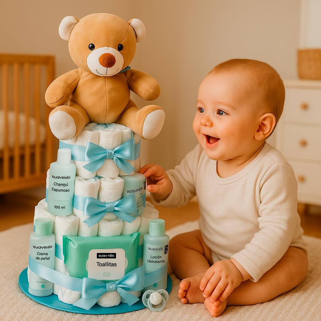 Gâteau de Couches Personnalisé Cadeau Naissance Bébé Fille Garçon Coffret Original Baby Shower Fait Main avec Carte Taille 2