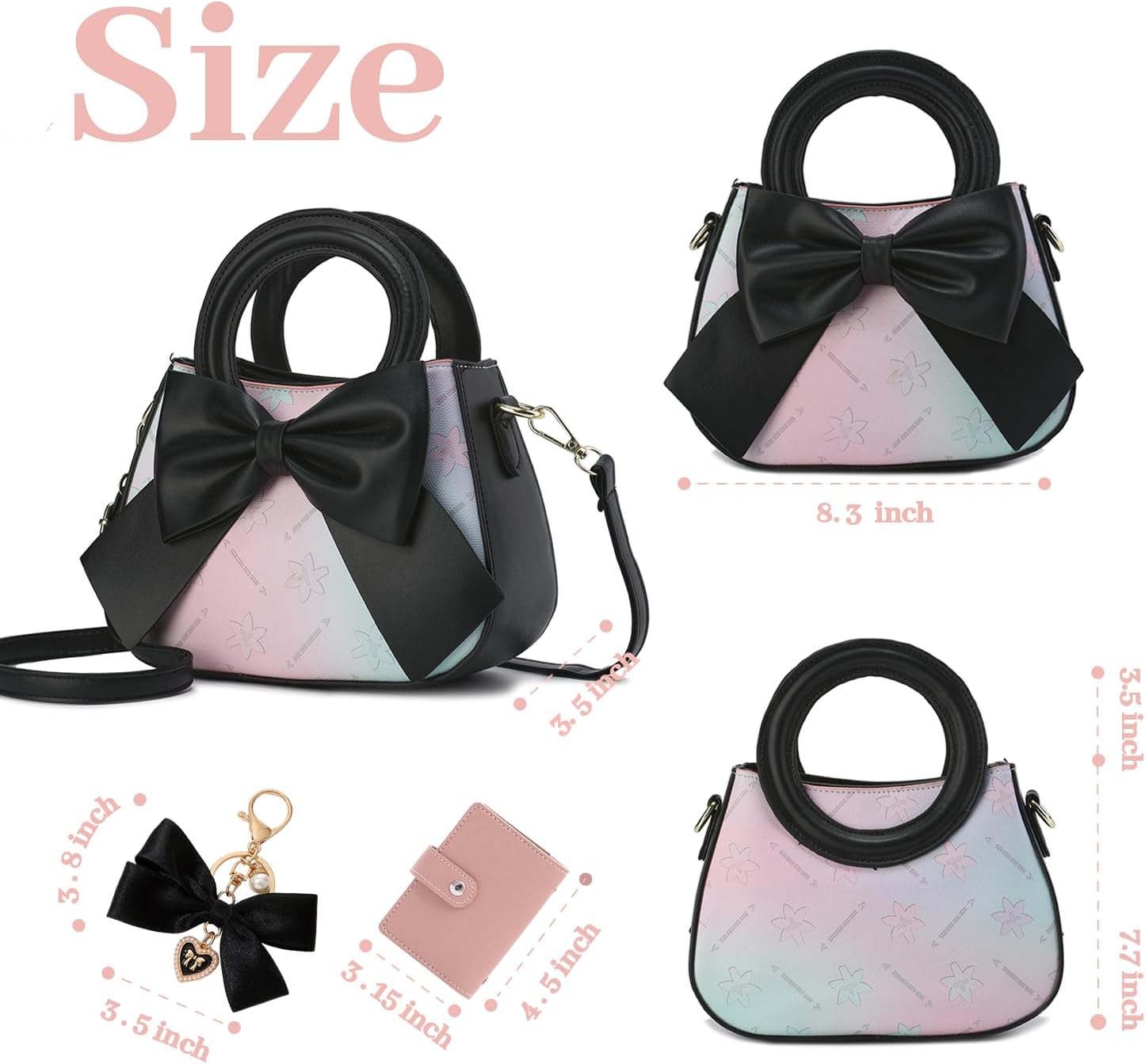 Cute Bow Knot crossbody bags for womens Vegan Leather Stylish Color-Blocked Small Purses