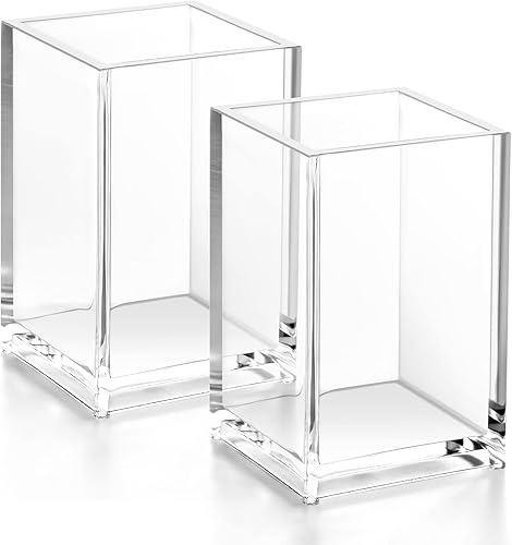 Paquete de 2 soportes acrílicos para bolígrafos transparentes para lápices de escritorio para escritorio de oficina