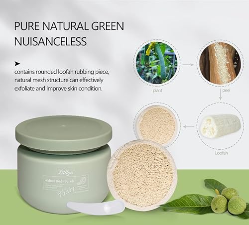 Liillya Body Scrubs For Women Exfoliation With Loofah And Scraping Spoon Walnut Body Scrub, Specially Increase With Niacinamide For Moisturizing, Pore Cleansing And Exfoliating, 8 Oz #TOP2