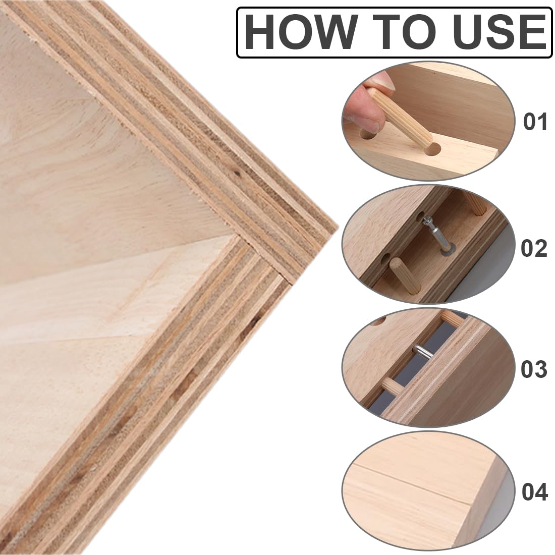 EIHI Tasselli in Legno Scanalati 50 Pezzi 6mm - Spine e Perni di Legno Duro per Mobili, Fai da Te