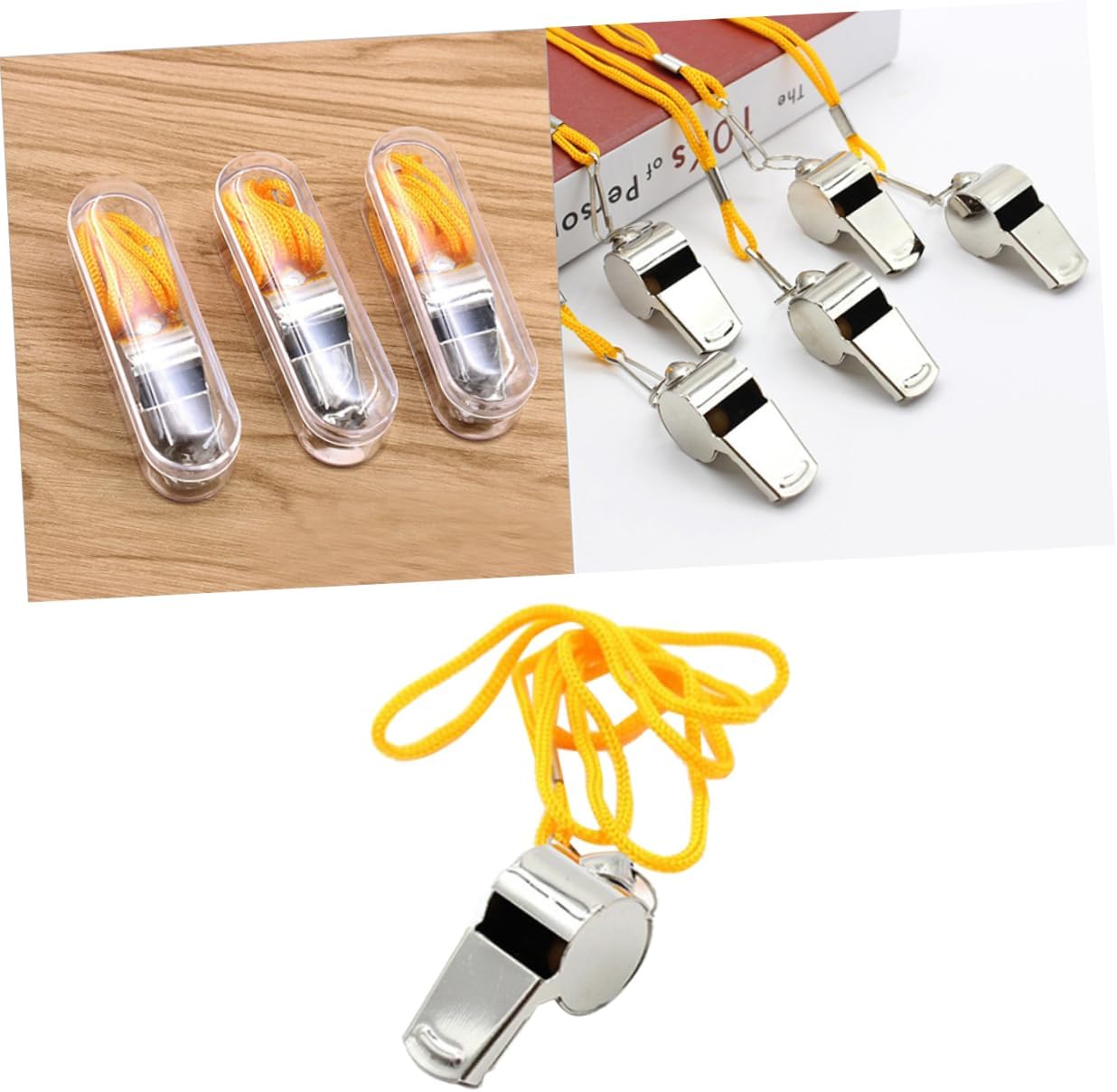 3pcs Stainless Steel Camping Whistle Lanyard Outdoor Loud Survival Whistles for School Sports Hiking