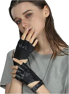 Womens Genuine Leather Fingerless Gloves for Driving Unlined Sheepskin Half Finger Gloves W200420