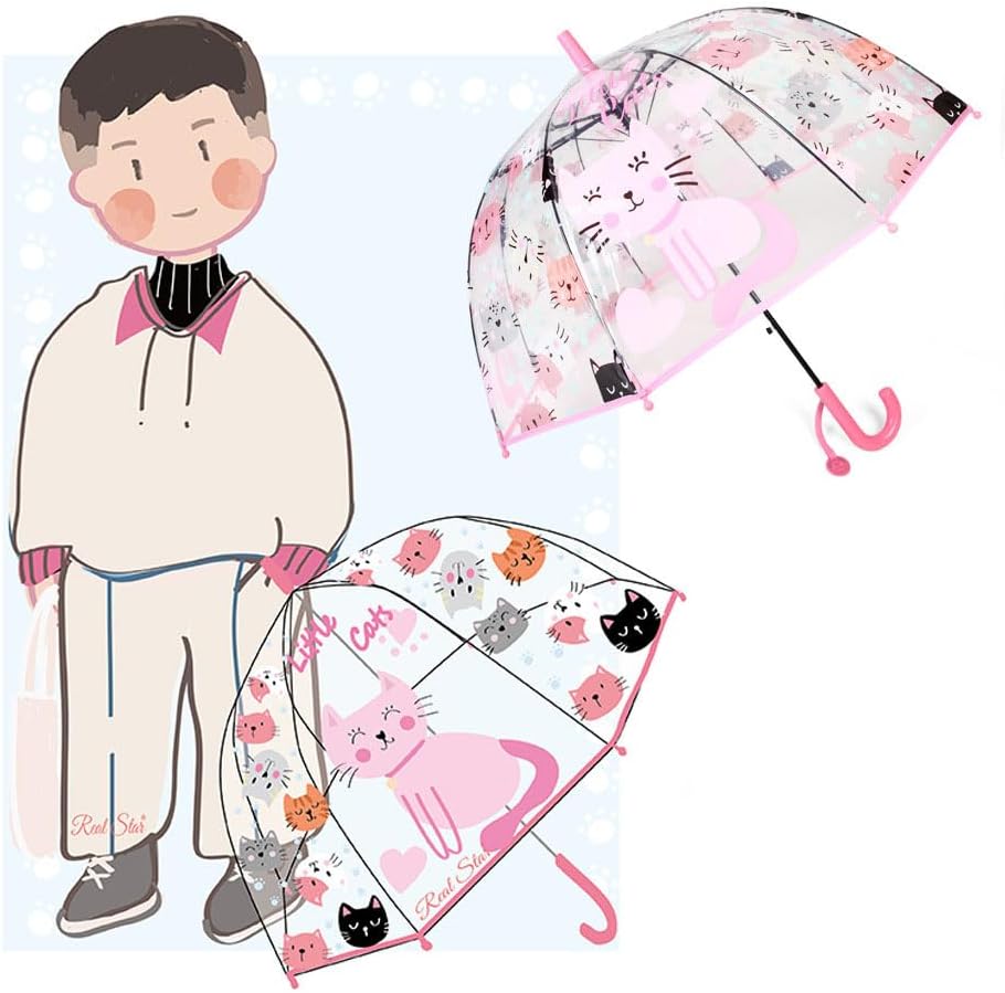 Chesoon Kids Rain Umbrella Clear Bubble Dome for Boys Girls with Easy Grip Handle 8 Ribs Windproof Umbrella