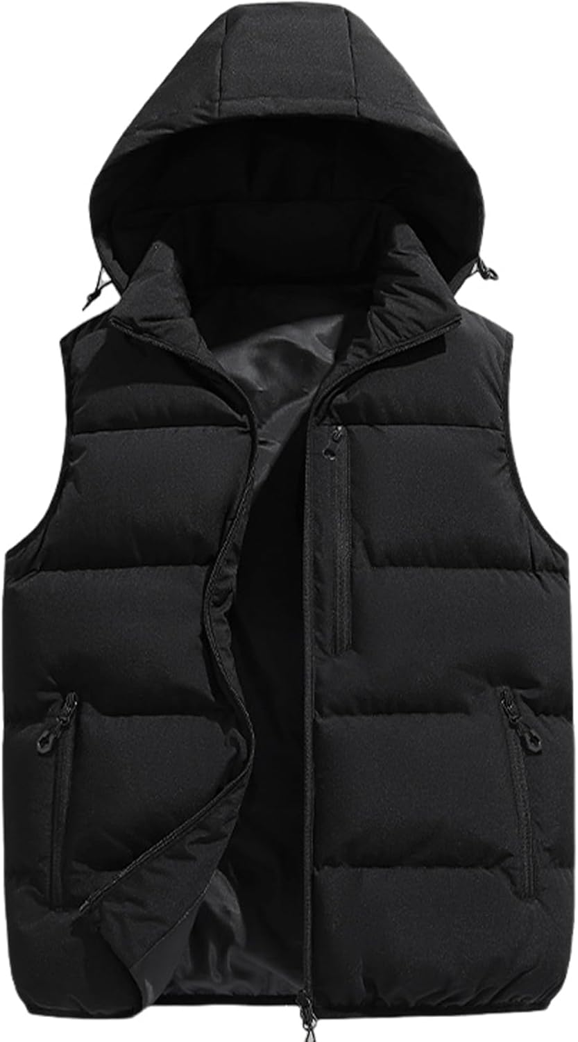 Gihuo Mens Winter Puffer Vest Hooded Sleeveless Quilted Jacket Zip Up Padded Coats